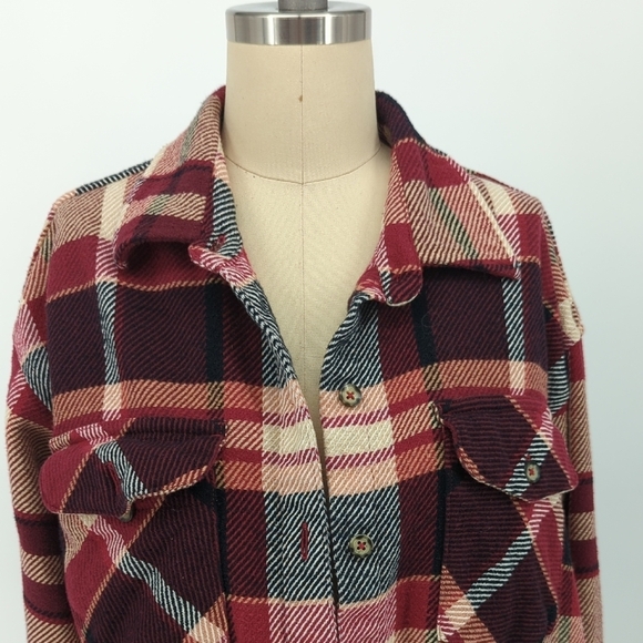 Natural Plaid Button Down Flannel Shirt Red S western casual fall preppy - Picture 3 of 6